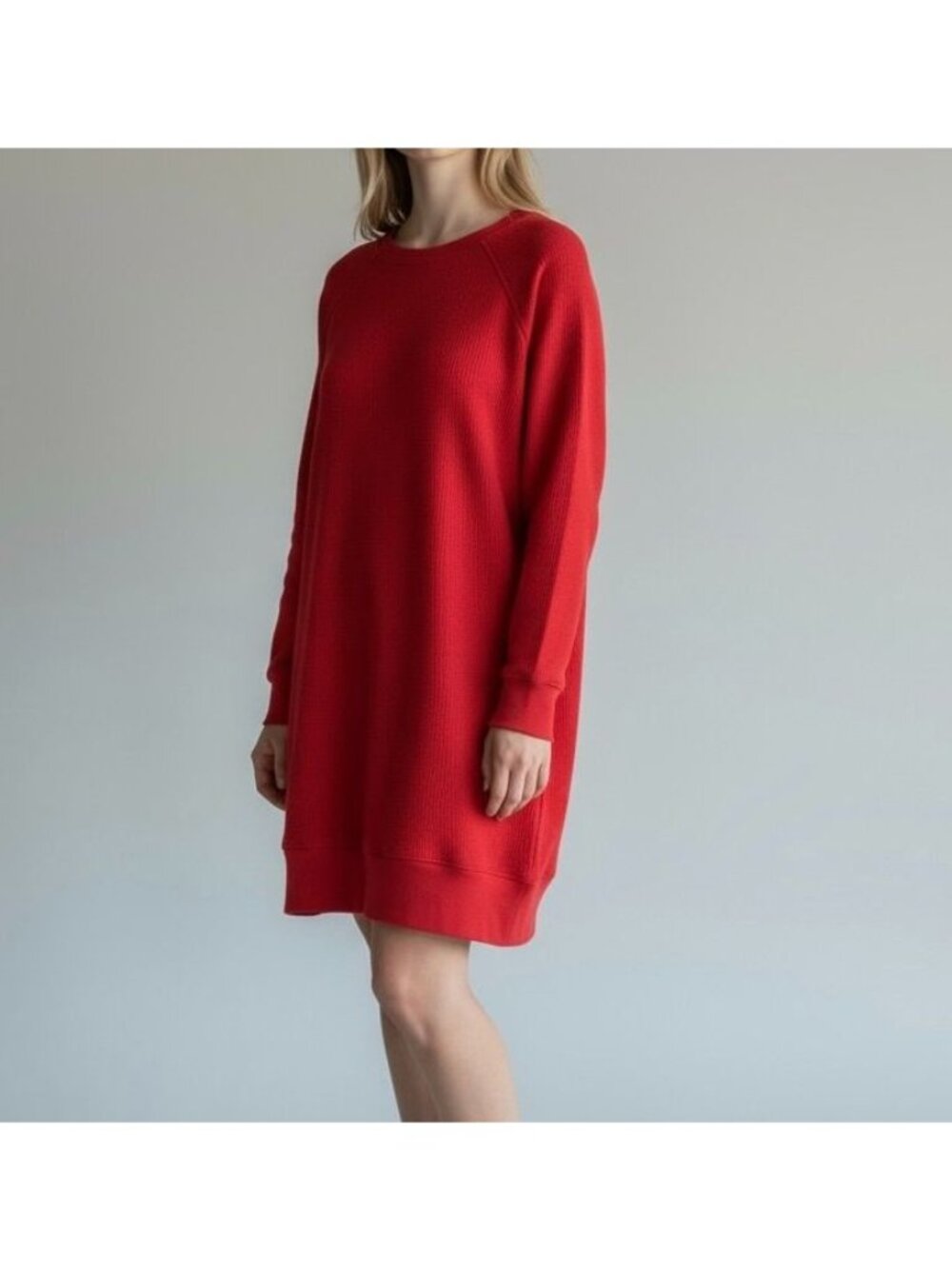 Free People Beach Mini Dress XS Poppy Red FP Cozy Casual Long Sleeve Loungewear